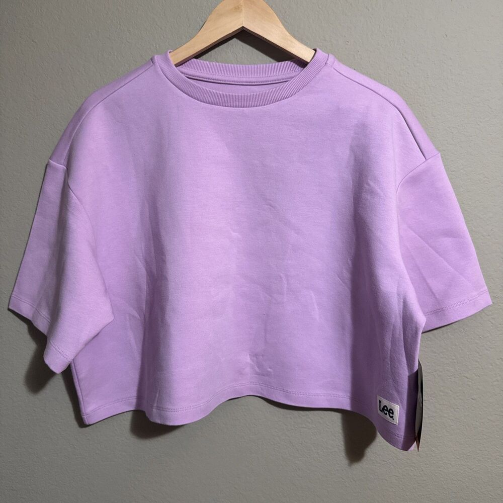LEE SOFT LIGHTWEIGHT CROPPED OVERSIZED BOXY SWEATSHIRT TOP Logo SZ Medium Purple